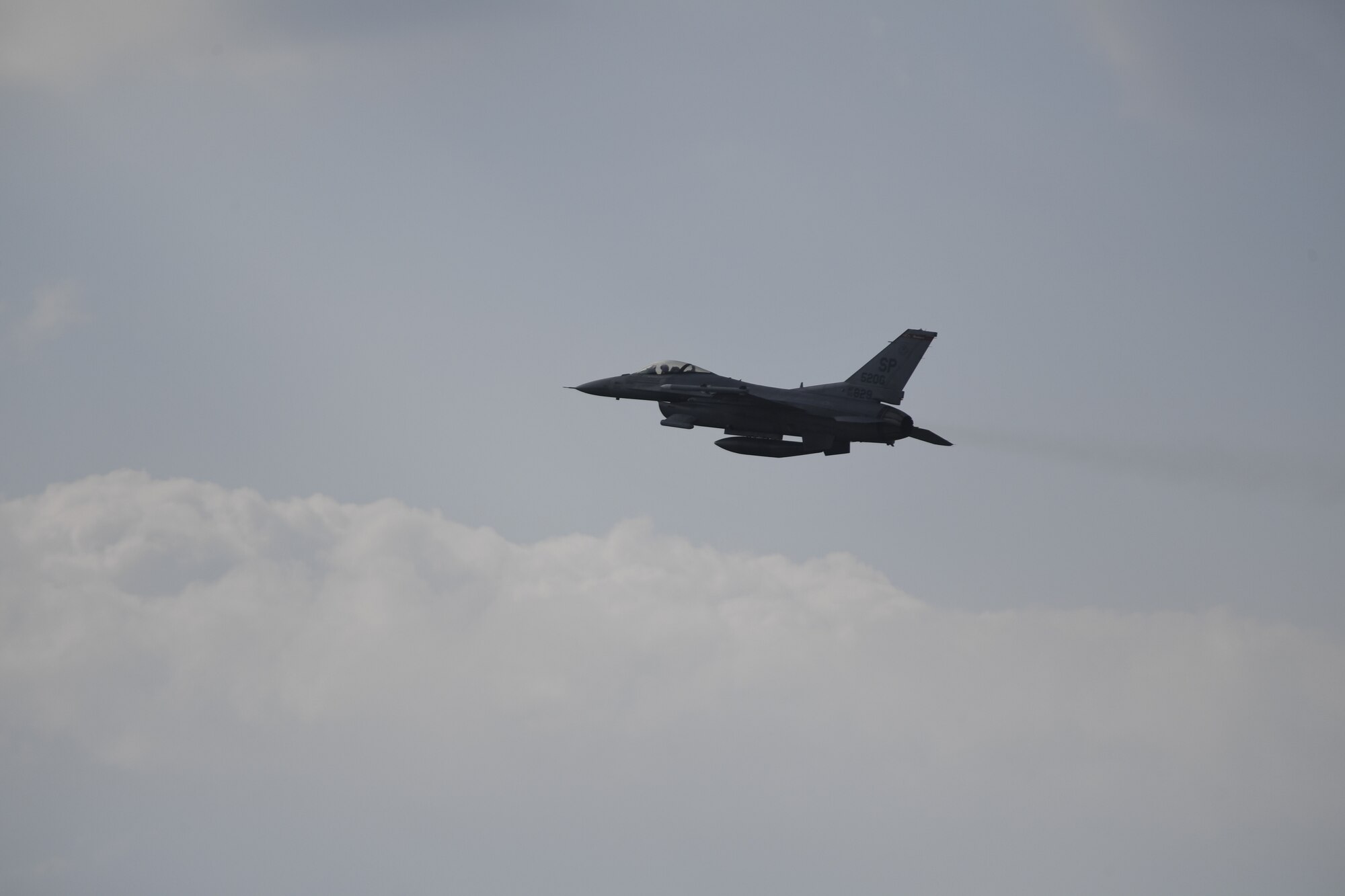 A U.S. Air Force F-16 Fighting Falcon from the 480th Fighter Squadron at Spangdahlem Air Base, Germany, takes off during a joint Agile Combat Employment exercise at Łask Air Base, Poland, April 20, 2021.