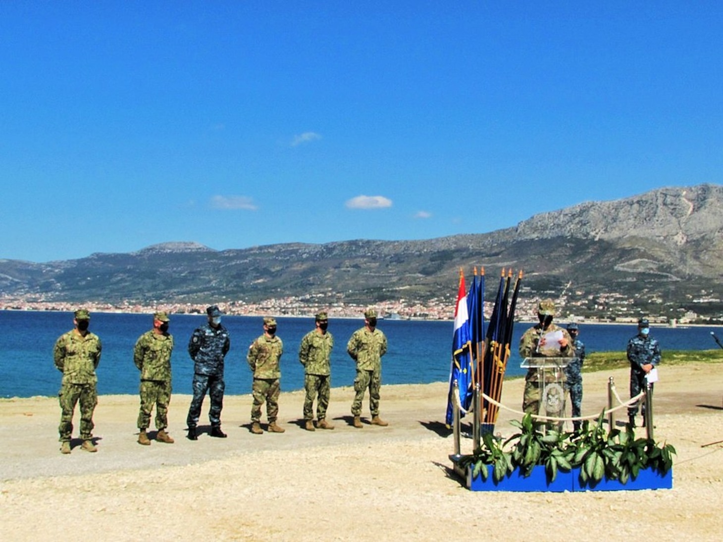 210417-N-NO901-0002 SPLIT, Croatia (April 17, 2021) The U.S. breaks ground with Ministry of Defense on a training facility at Lora Naval Base in Split, Croatia.  The groundbreaking ceremony marked the beginning of construction on a project with a total program value of nearly 10 million kuna, including construction, training, and equipment provided by the U.S. This facility will advance Croatia’s underwater mine-clearance capabilities, with the benefit of training by the U.S. Navy’s Sixth Fleet Explosive Ordinance Disposal Mobile Unit (EODMU8). Cooperation and joint training with Croatian mine-clearance divers enhances U.S.-Croatia interoperability at sea. The Croatian Navy contributes to increasing collective security and improved freedom of navigation through NATO and recent participation in Sea Guardian. This project bolsters the U.S.-Croatia partnership at sea and coordination between the U.S. Navy and Croatia’s Navy. (U.S. Navy photo courtesy U.S. Embassy Zagreb)