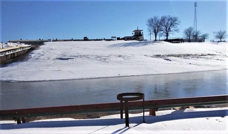 IN THE PHOTO, a photo of the Memphis District’s Ensley Engineer Yard after getting hit hard with frigid temperatures in mid-February this year. From frozen pipes to no electricity, many people and structures were impacted by the icy weather, including the district’s Dredge Hurley. It took approximately one month and multiple Ensley Engineer Yard crews to thaw out and repair the dredge. Now that the Dredge Hurley is thawed and repaired, it’s ready to dredge the Mississippi River, which is scheduled to start within the next two weeks.