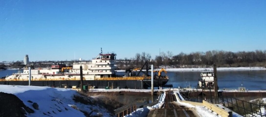 IN THE PHOTO, a photo of the Memphis District’s Ensley Engineer Yard after getting hit hard with frigid temperatures in mid-February this year. From frozen pipes to no electricity, many people and structures were impacted by the icy weather, including the district’s Dredge Hurley. It took approximately one month and multiple Ensley Engineer Yard crews to thaw out and repair the dredge. Now that the Dredge Hurley is thawed and repaired, it’s ready to dredge the Mississippi River, which is scheduled to start within the next two weeks.