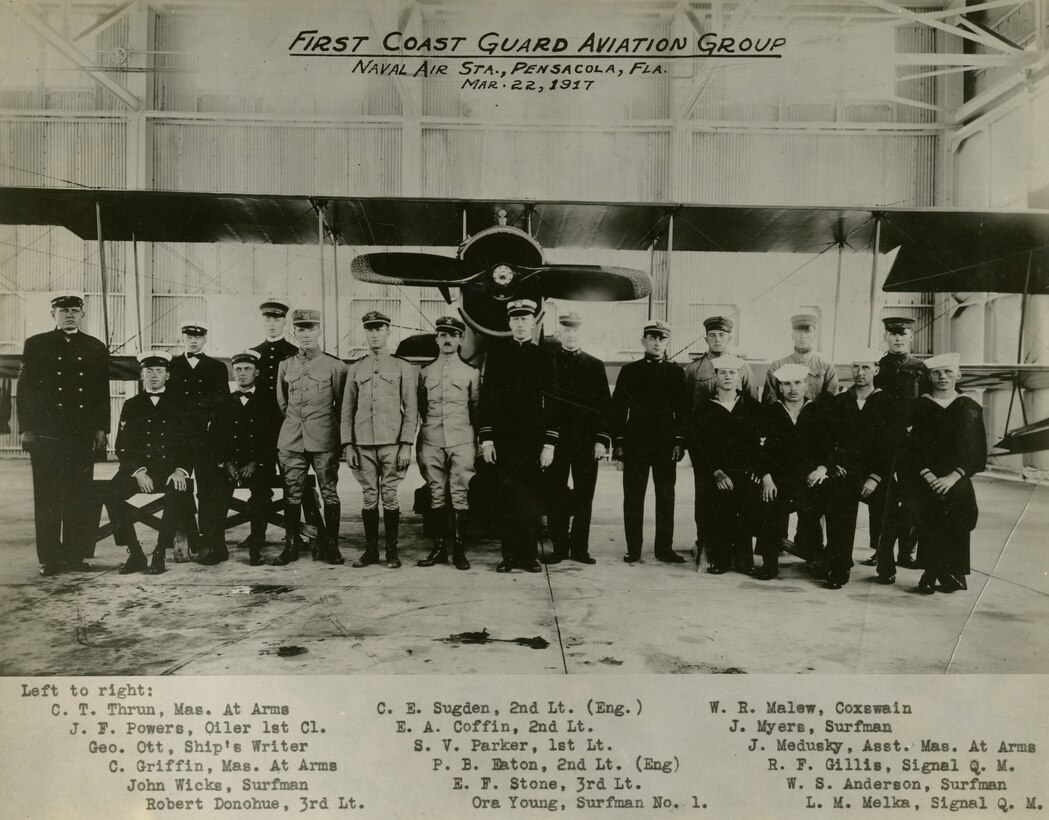 A photo of the Coast Guard aviation students at Pensacola on 22 March 1917