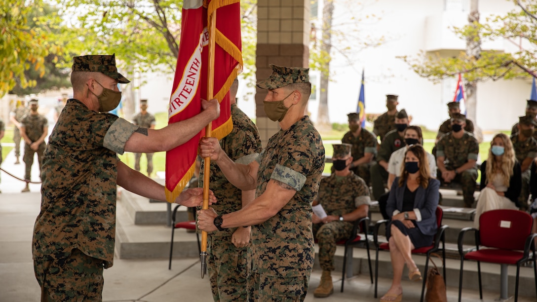 U.S. Marine Corps Col. Andrew T. Priddy relinquished command of the 13th Marine Expeditionary Unit to Lt. Col. Daniel J. Hipol during a Transfer of Authority ceremony at Camp Pendleton, Calif.