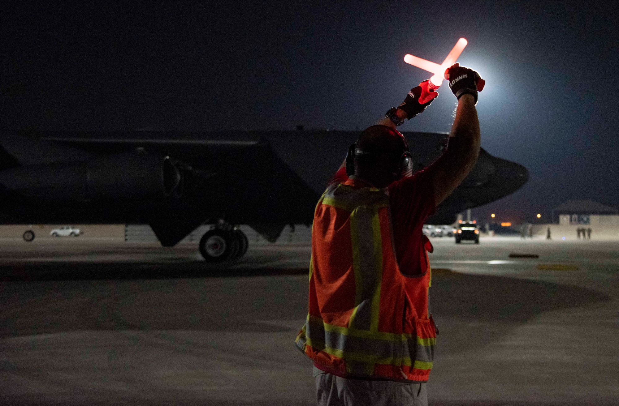 A B-52H Stratofortress assigned to the 5th Bomb Wing, Minot Air Force Base, N.D., taxis on the flightline April 23, 2021, at Al Udeid Air Base, Qatar. The B-52 aircraft are deployed to Al Udeid AB to protect U.S. and coalition forces as they conduct drawdown operations from Afghanistan. (U.S. Air Force photo by Staff Sgt. Kylee Gardner)