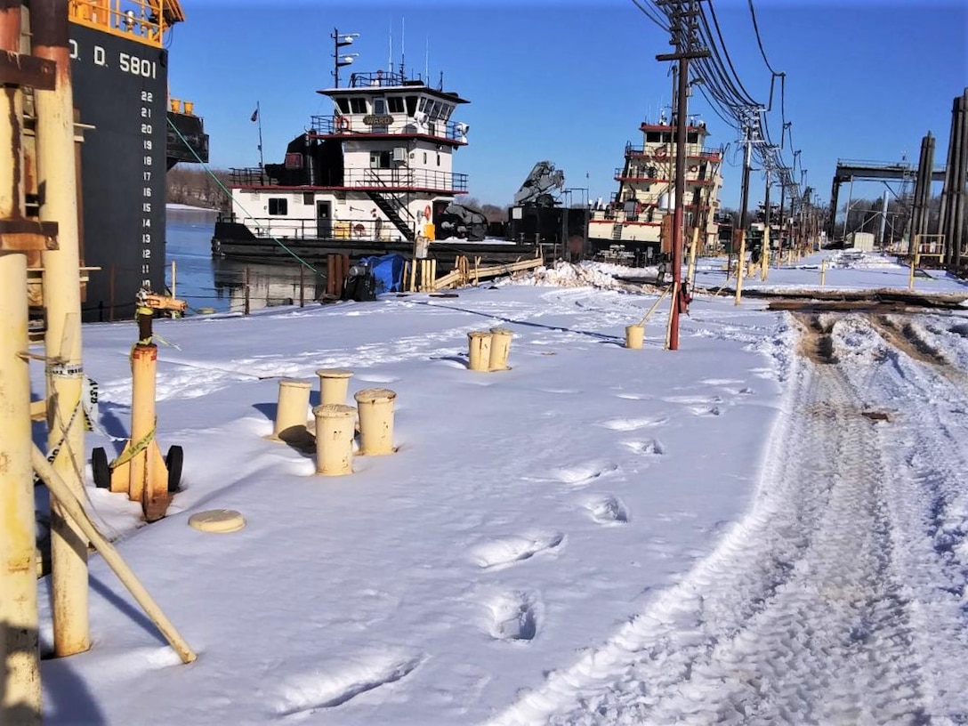 IN THE PHOTO, a photo of the Memphis District’s Ensley Engineer Yard after getting hit hard with frigid temperatures in mid-February this year. From frozen pipes to no electricity, many people and structures were impacted by the icy weather, including the district’s Dredge Hurley. It took approximately one month and multiple Ensley Engineer Yard crews to thaw out and repair the dredge. Now that the Dredge Hurley is thawed and repaired, it’s ready to dredge the Mississippi River, which is scheduled to start within the next two weeks.