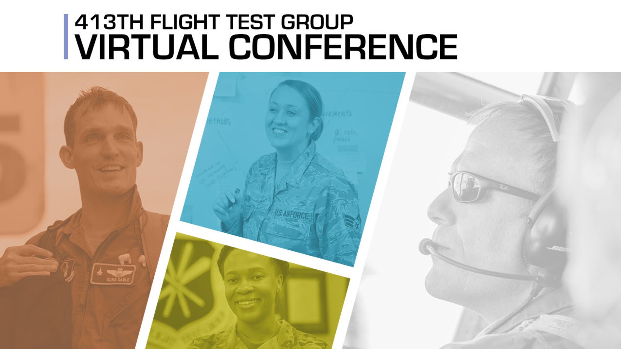 The 413th Flight Test Group hosted its first-ever virtual conference April 9, 2021. With travel restrictions still in effect DoD-wide due to ongoing COVID-19 risks, the conference gave group members an opportunity to safely discuss aspects of various unit programs and touch on relevant topics to strengthen the organization. (U.S. Air Force graphic by Jamal D. Sutter)