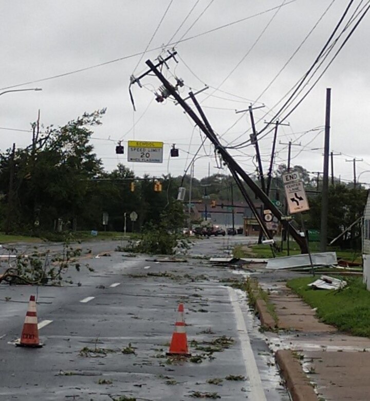 Damage caused by Tropical Storm Isaias in August 2020, at Dover Air Force Base, Delaware. Hurricane season begins June 1, and members are encouraged to be prepared. (Courtesy photo)