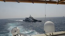 210402-N-NO146-1002 ARABIAN GULF (April 2, 2021) Iran’s Islamic Revolutionary Guard Corps Navy (IRGCN) Harth 55, center, approaches the Coast Guard patrol boat USCGC Wrangell (WPB 1332) bow in an unsafe and unprofessional action forcing the Wrangell to conduct a defensive maneuver, Apr. 2. The U.S. vessel was conducting a routine maritime security patrol in international waters of the southern Arabian Gulf at the time of the incident. The USCGC ships are assigned to Patrol Forces Southwest Asia (PATFORSWA), the largest U.S. Coast Guard unit outside the United States, and operate under U.S. Naval Forces Central Command’s Task Force 55. (U.S. Navy photo)