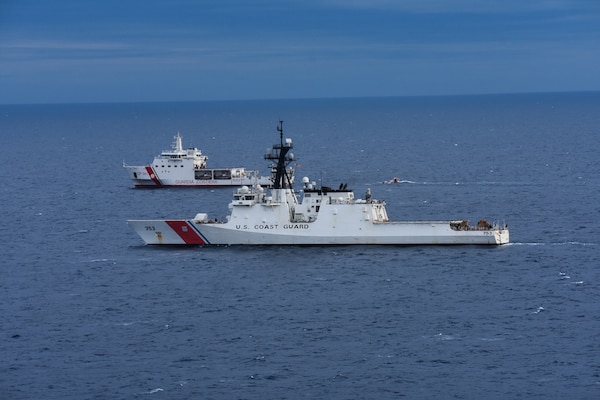 USCGC Hamilton (WMSL 753) and ITCG Ubaldo Diciotti (CP-941) conducted simulated search and rescue exercises and helicopter hoist operations in the Mediterranean Sea, April 23, 2021. Hamilton is on a routine deployment in the U.S. Sixth Fleet area of operations in support of U.S. national interests and security in Europe and Africa.