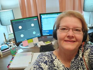 Kimberly Kiesau, a team leader with Navy Advancement Center, hosts a virtual Advancement Examination Readiness Review (AERR) for the Master-at-Arms rating while teleworking, Apr. 14, 2021. AERRs are usually held once a year and bring together selected chief petty officers from fleet and shore-based commands to review and develop the rating examination material from which enlisted advancement exams are created. (U.S. Navy courtesy photo).