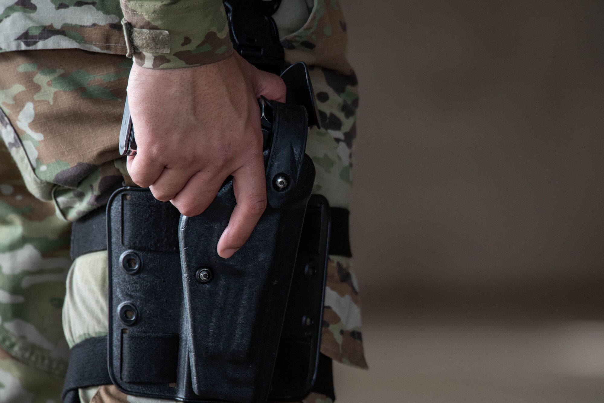 A 39th Security Forces Squadron Airman prepares for a shooting evaluation during annual combat arms training at Incirlik Air Base, Turkey, April 21, 2021. Combat Arms Training and Maintenance instructors qualify, maintain and inspect Air Force personnel and weapons to meet deployment and permanent change of station requirements. (U.S. Air Force photo by Senior Airman Derek Seifert)