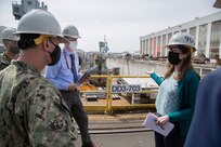 Vice Adm. William J. Galinis, commander, Naval Sea Systems Command, visited Puget Sound Naval Shipyard & Intermediate Maintenance Facility, April 23, 2021, to tour PSNS & IMF facilities, learn about the status of various maintenance availabilities, and to discuss process improvement and transformation efforts.