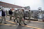 Vice Adm. William J. Galinis, commander, Naval Sea Systems Command, visited Puget Sound Naval Shipyard & Intermediate Maintenance Facility, April 23, 2021, to tour PSNS & IMF facilities, learn about the status of various maintenance availabilities, and to discuss process improvement and transformation efforts.