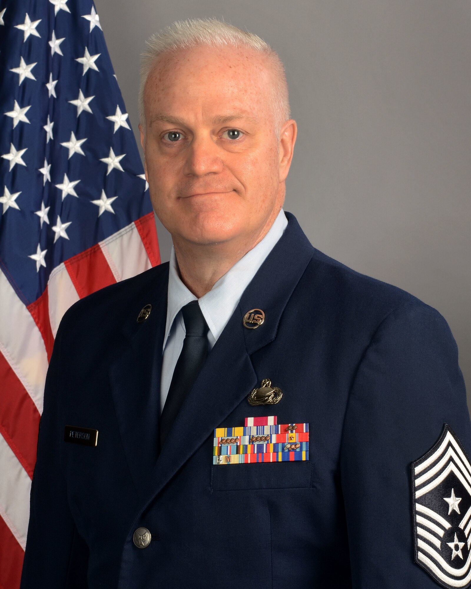 Portrait of U.S. Air Force Chief Master Sgt. Dayne Peterson, the 169th Fighter Wing command chief at McEntire Joint National Guard Base, South Carolina Air National Guard, July 3, 2019.  (U.S. Air National Guard photo by Senior Master Sgt. Edward Snyder)