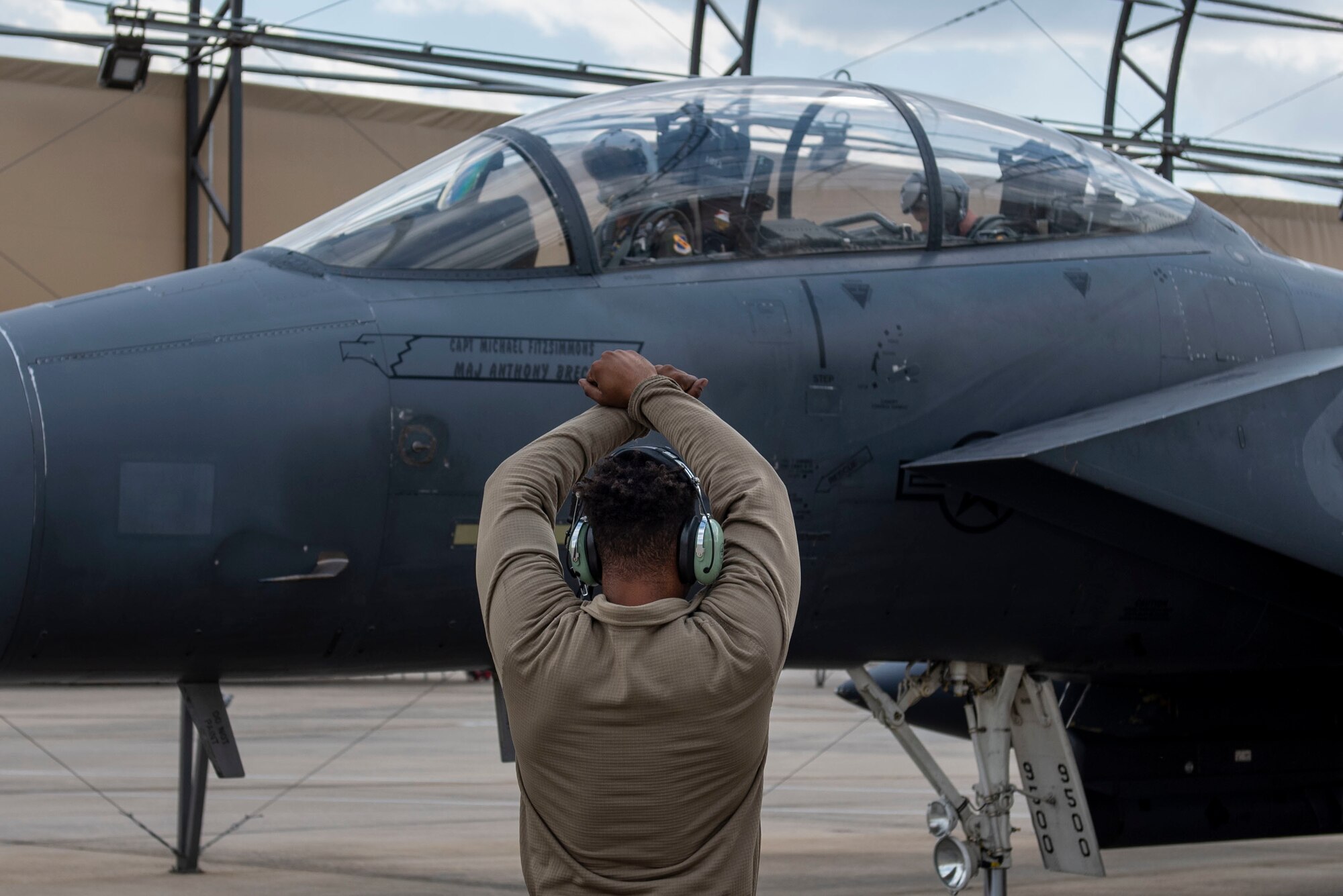 Members of Team Seymour prepare for flight in an F-15E Strike Eagle at Seymour Johnson Air Force Base, North Carolina, April 21, 2021