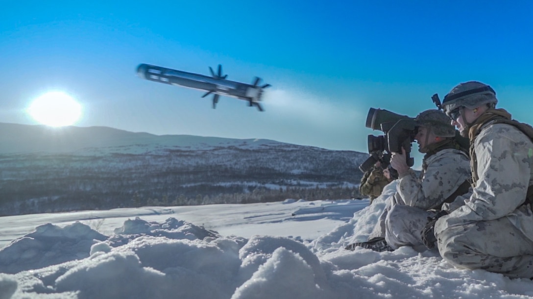 A U.S. Marine with Combined Anti-Armor Team 1, Weapons Company, 2nd Battalion, 6th Marine Regiment, 2nd Marine Division, II Marine Expeditionary Force, fires an M98A2 Javelin missile system during a live-fire exercise in preparation for Exercise Cold Response 20 near Setermoen, Norway, March 3, 2020. Exercise Cold Response 20 takes place across northern Norway involving 15,000 participants from ten allied and partner nation’s military services.