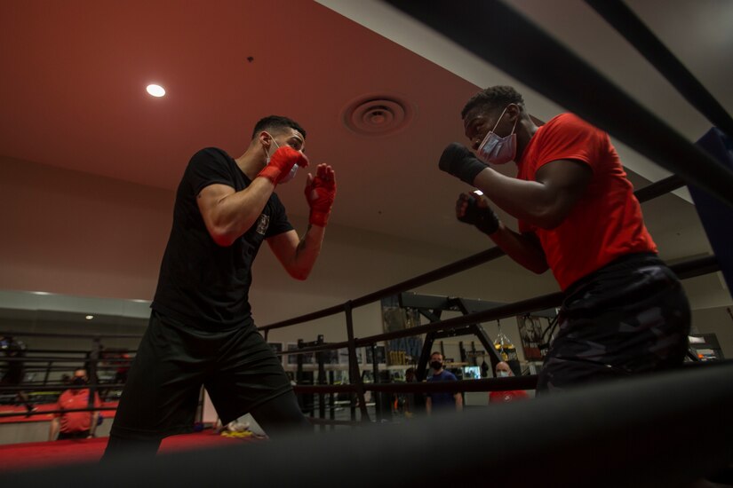U.S. Marine Corps boxers practice fighting techniques on Marine Corps Base Camp Lejeune, N.C., April 20.