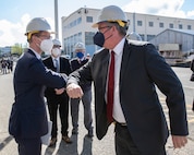 Acting Secretary of the Navy Thomas W. Harker visited Puget Sound Naval Shipyard & Intermediate Maintenance Facility in Bremerton, Washington, April 26, 2021. Harker met with command leadership and toured PSNS & IMF facilities to discuss ongoing and planned process improvement and transformation efforts at the shipyard. (U.S. Navy photo by Kenneth G. Takada)