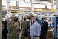 Acting Secretary of the Navy Thomas W. Harker visited Puget Sound Naval Shipyard & Intermediate Maintenance Facility in Bremerton, Washington, April 26, 2021. Harker met with command leadership and toured PSNS & IMF facilities to discuss ongoing and planned process improvement and transformation efforts at the shipyard. (U.S. Navy photo by Kenneth G. Takada)