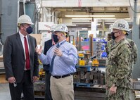 Acting Secretary of the Navy Thomas W. Harker visited Puget Sound Naval Shipyard & Intermediate Maintenance Facility in Bremerton, Washington, April 26, 2021. Harker met with command leadership and toured PSNS & IMF facilities to discuss ongoing and planned process improvement and transformation efforts at the shipyard. (U.S. Navy photo by Kenneth G. Takada)