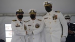 Cmdr. Benjamin Goff relieved Cmdr. Dorothy Hernaez as commanding officer of the USCGC Harriet Lane (WMEC 903) in a change of command ceremony at Coast Guard Base Portsmouth, Virginia, April 21, 2021. Vice Admiral Steven Poulin, the Atlantic Area commander presided over the event. (U.S. Coast Guard photo by Seaman Katy Kilroy/Released)