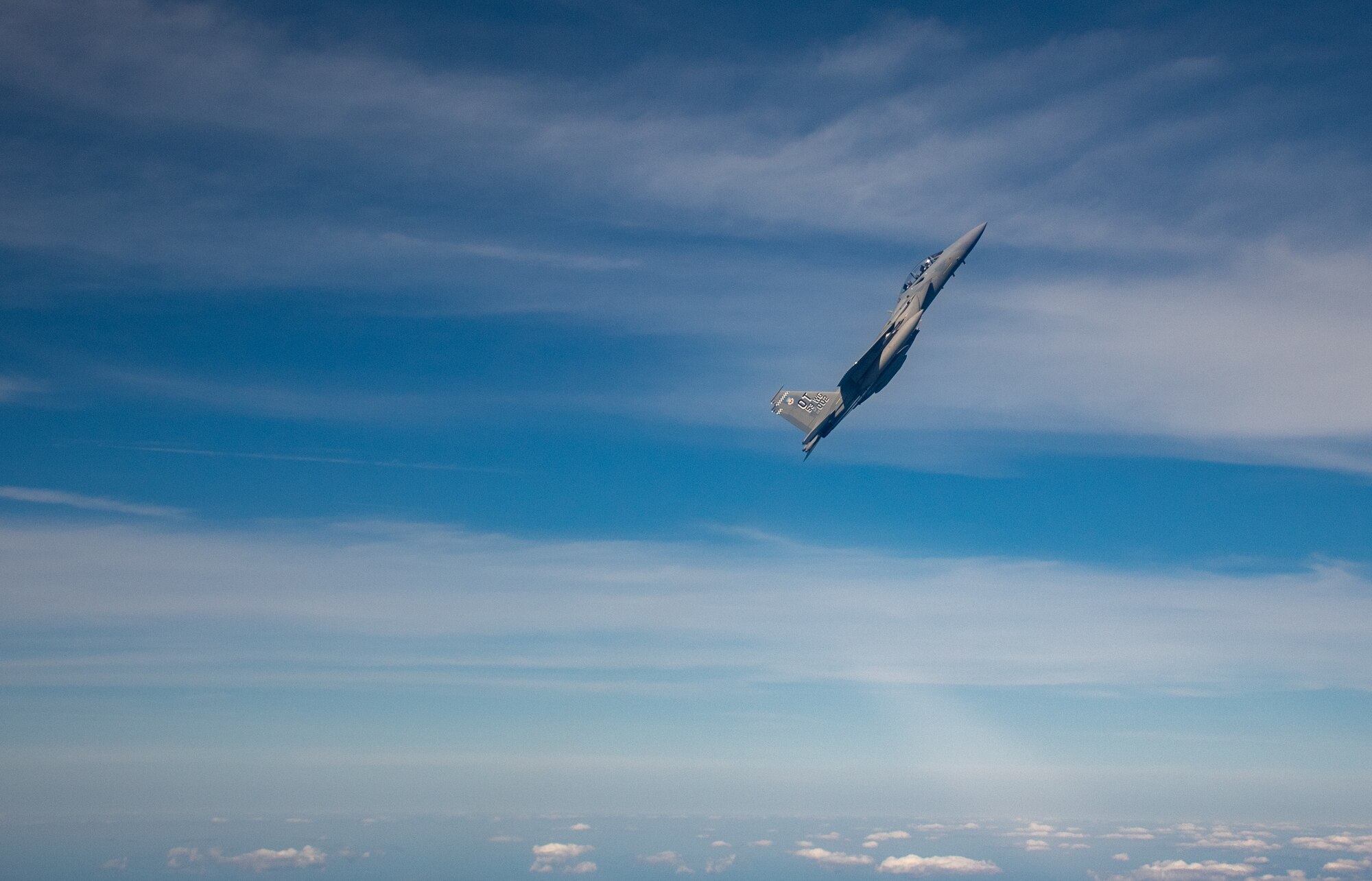 F-15EX flies over the beaches outside of Eglin Afb