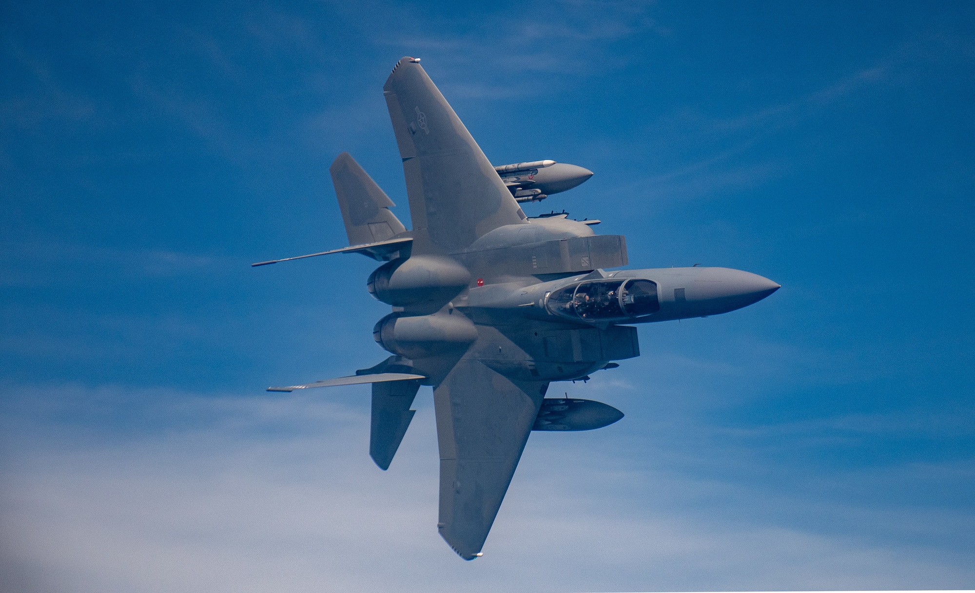 F-15EX flies over the beaches outside of Eglin Afb