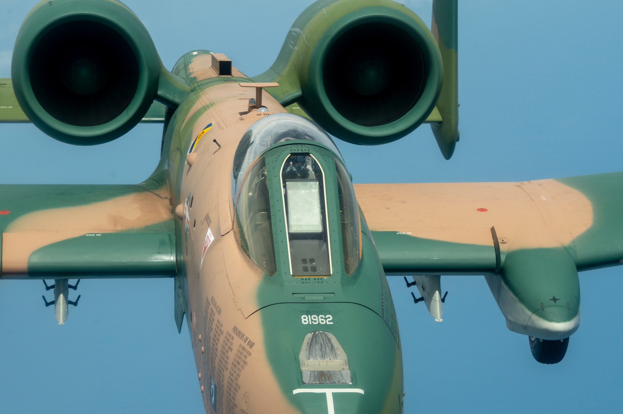 An A-10 Thunderbolt II aircraft flies through the air after being refueled by a KC-135 Stratotanker from MacDill Air Force Base, Fla., April 18, 2021. The A-10 participated in both the SUN ‘n FUN Aerospace Expo located in Lakeland, Fla. and the Cocoa Beach Air Show located in Cocoa Beach, Fla. (U.S. Air Force photo by Airman 1st Class David D. McLoney)