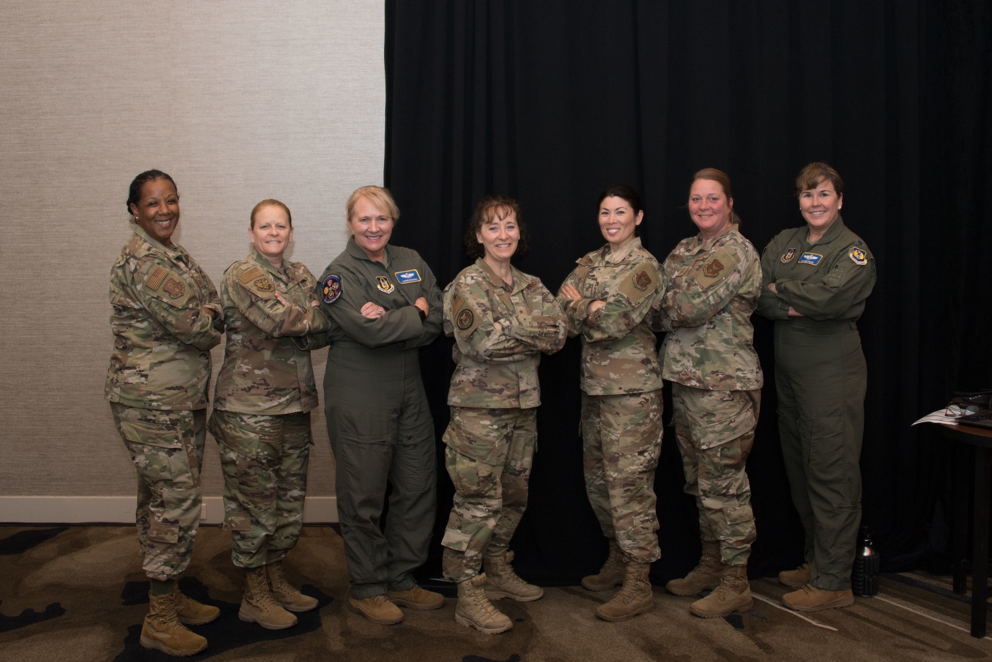 Leaders from across 10th Air Force pose for a picture with Brig Gen Lisa Craig, Air Force Recruiting Service Deputy Commander, during the 2021 Commanders and Command Chiefs Conference in downtown Fort Worth, Texas.