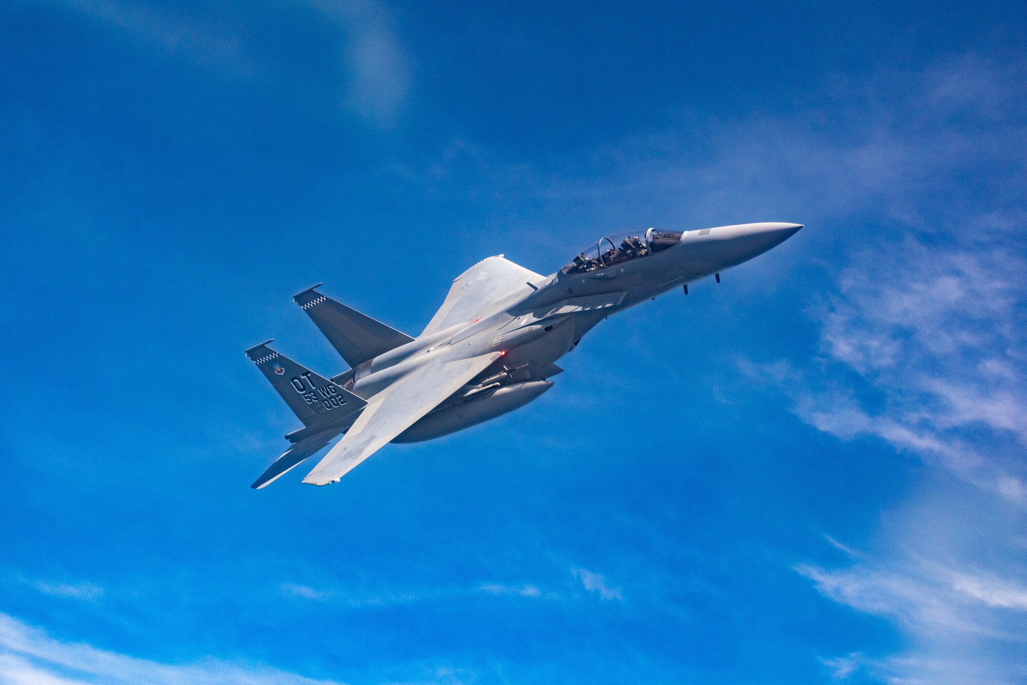 F-15EX flies over the beaches outside of Eglin Afb