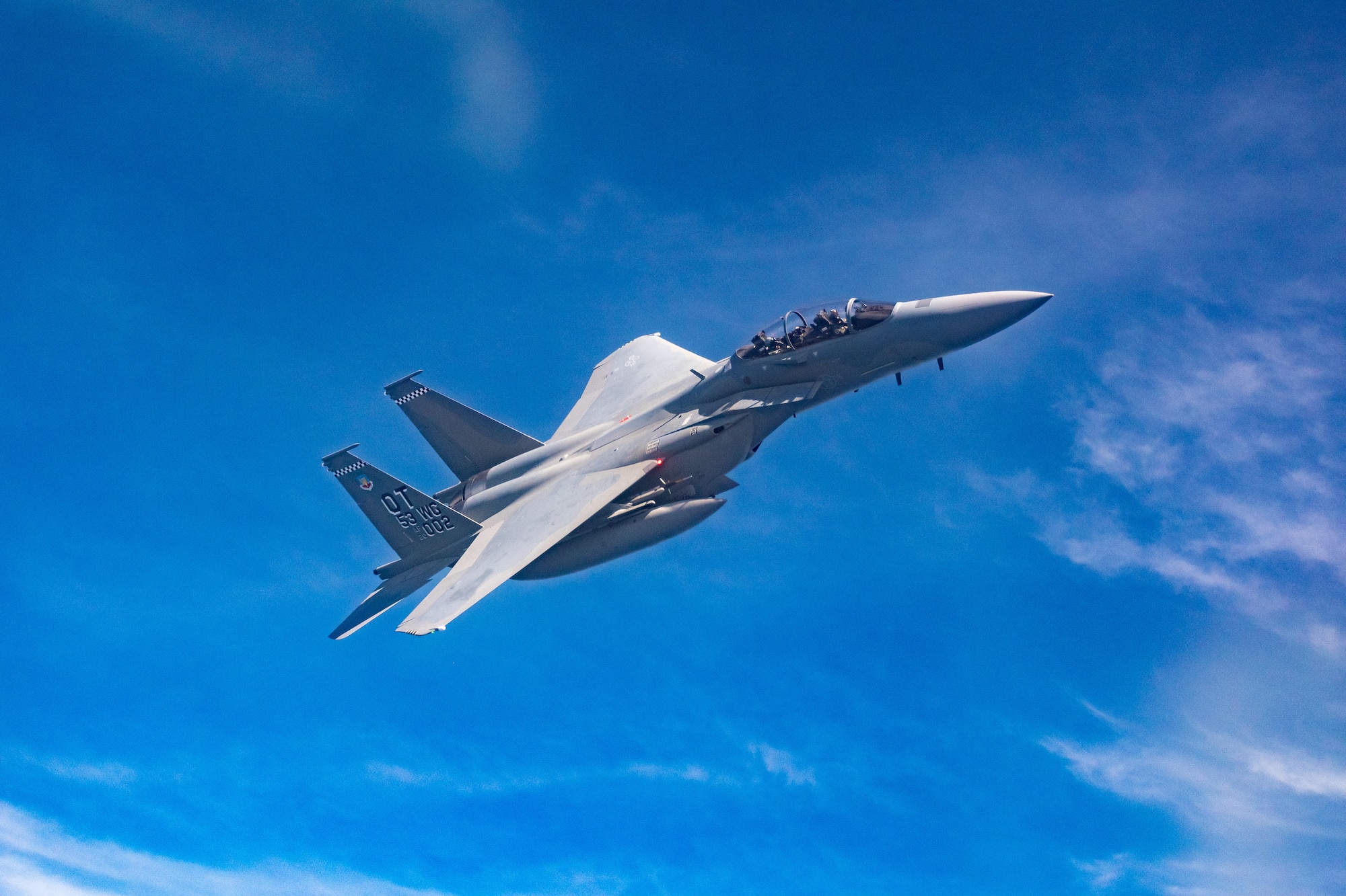 F-15EX flies over the beaches outside of Eglin Afb