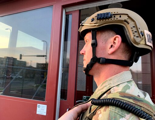 U.S. Air Force Airman from the 133rd Airlift Wing, conducts gate guard duties in Minneapolis, Minn., Apr. 22, 2021.