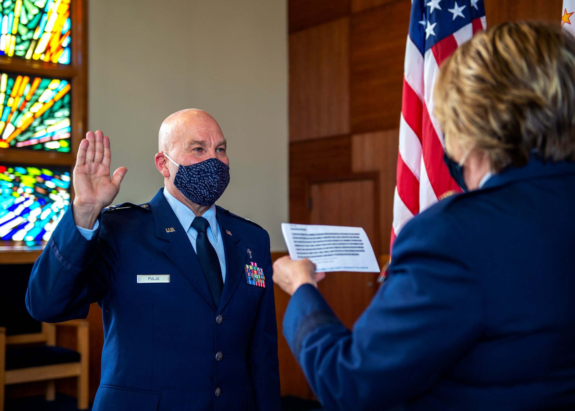 U.S. Air Force Ch. (Lt. Col.) Daniel Pulju is promoted to the rank of Colonel in St. Paul, Minn., Apr. 18, 2021.