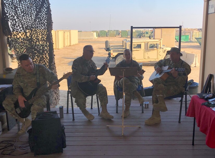 During the 28th Expeditionary Combat Aviation Brigade’s deployment to the Middle East, the sexual harassment and assault response and prevention team ran a makeshift coffee shop to provide knowledge about their program and a welcoming environment to seek help. (U.S. Army photo by Master Sgt. John Paul Karpovich)