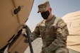 Army Master Sgt. Brian Chapman, Information Systems Division Non-commissioned Officer in Charge for U.S. Army Central G6 adjusts their Tampa 1.3M satellite dish during validation for the new Relocatable Emergency Command Post at Camp Arifjan, Kuwait, April 12 2021. This technology further develops the capabilities and increases the U.S. Armed Forces overall readiness. (Photo by U.S. Army Sgt. Robert Torres, USARCENT PAO)