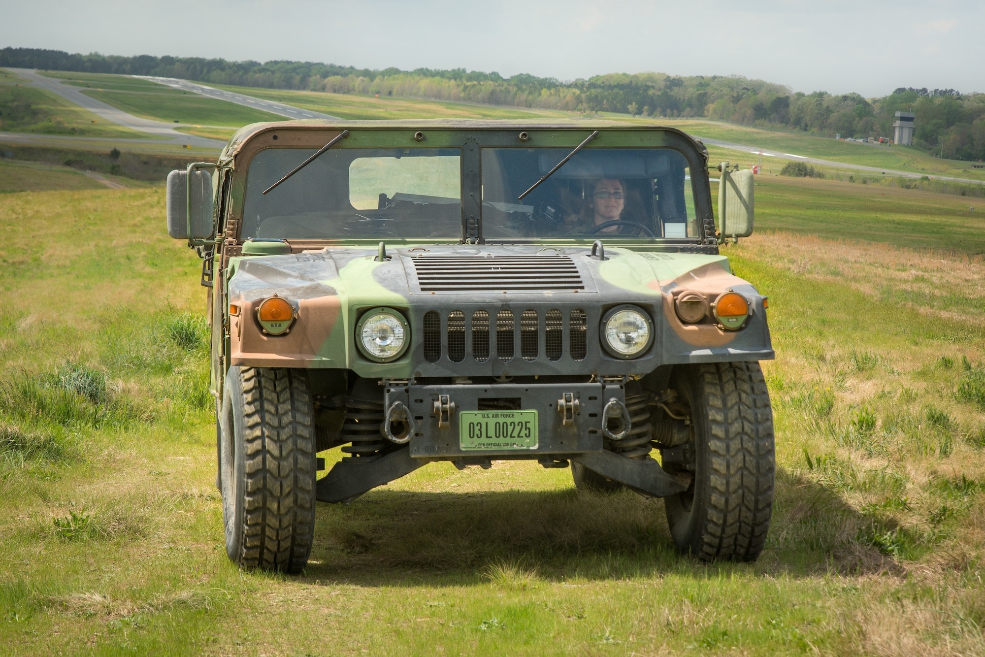 An Airman assigned to the 156th Weather Flight (WF) navigates a HMMWV(humvee) during training held at the regional training site in New London, N.C., April 11, 2021. The training the 156th WF conducts is conducted a few times a year to keep members current on their annual position qualification.