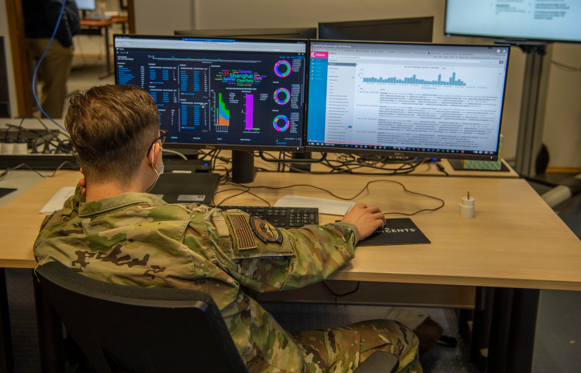 Staff Sgt. Andrew Romero, 422nd Communication Squadron, participates in the USAFE-led cyber exercise, Tacet Venari, at Ramstein Air Base, Germany, April 22, 2021. Tacet Venari is Latin for Silent Hunt, which describes the goal of the exercise: to hunt for adversaries within USAFE-AFAFRICA weapons systems. The exercise is one of several DoD-wide efforts to provide mission assurance and enhance command and control by providing warfighters the skills needed to deliver defensive cyber operations. (U.S. Air Force photo by 1st Lt. Hannah Durbin)