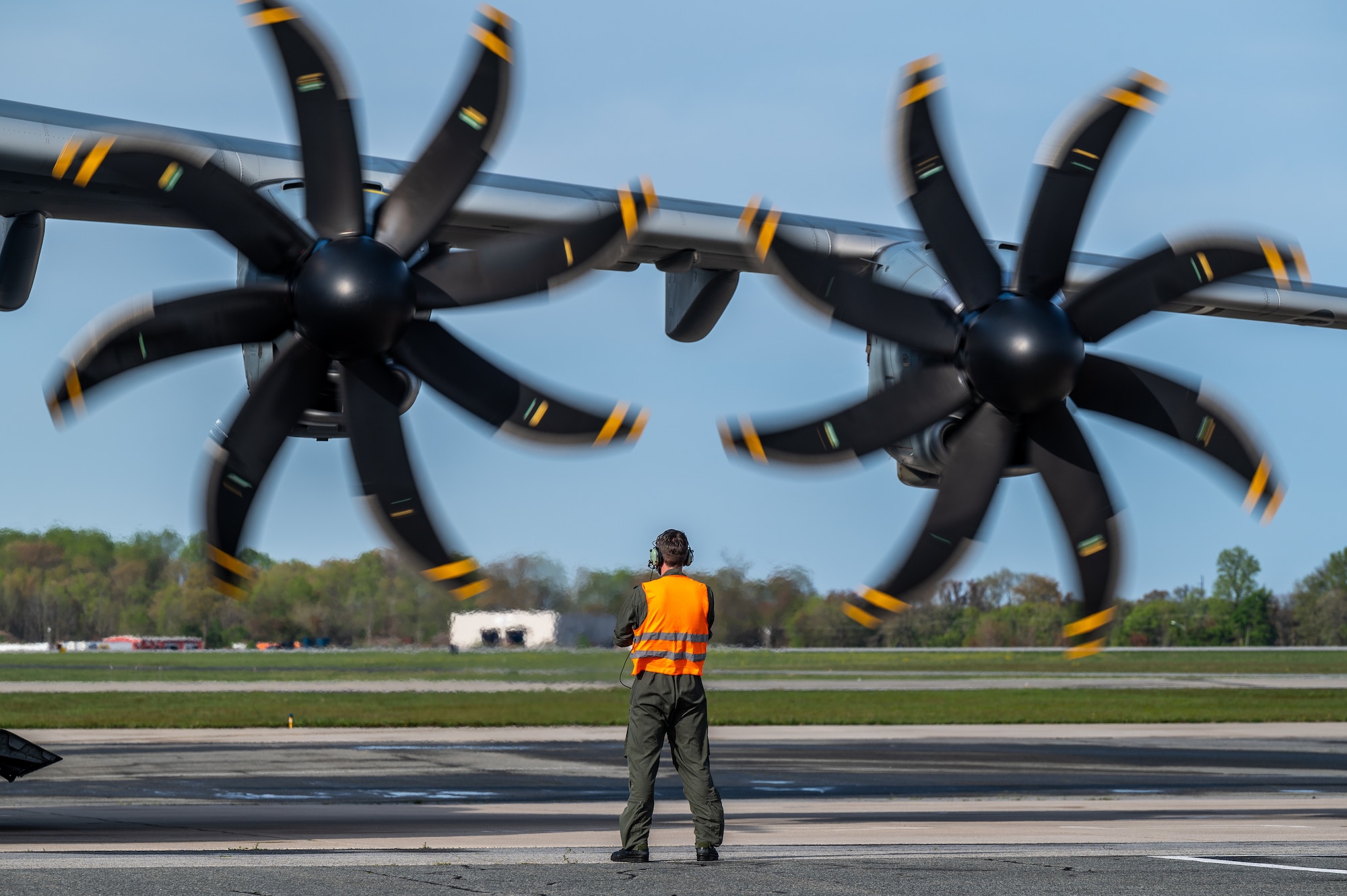 A German air force A-400M Atlas prepares for takeoff after completing a foreign military sales mission at Dover Air Force Base, Delaware, April 19, 2021. Germany is a key NATO ally, helping to strengthen regional security and encourage peace and unity in Europe. (U.S. Air Force photo by Senior Airman Christopher Quail)