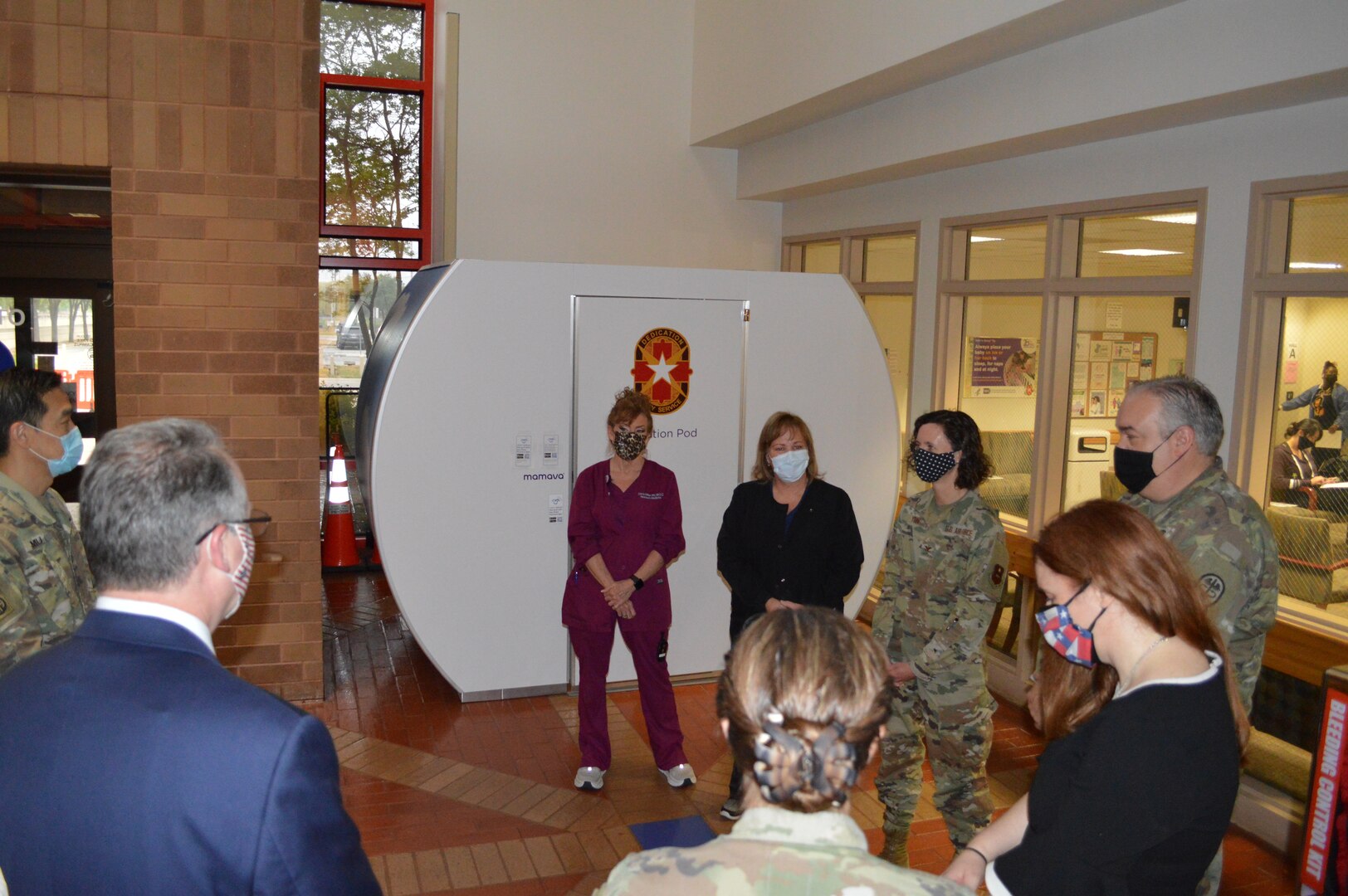 U.S. Air Force Col. Heather Yun, deputy commander for Medical Services, talks about the new lactation pods during an opening ceremony at Brooke Army Medical Center, Fort Sam Houston, Texas, April 10, 2021.