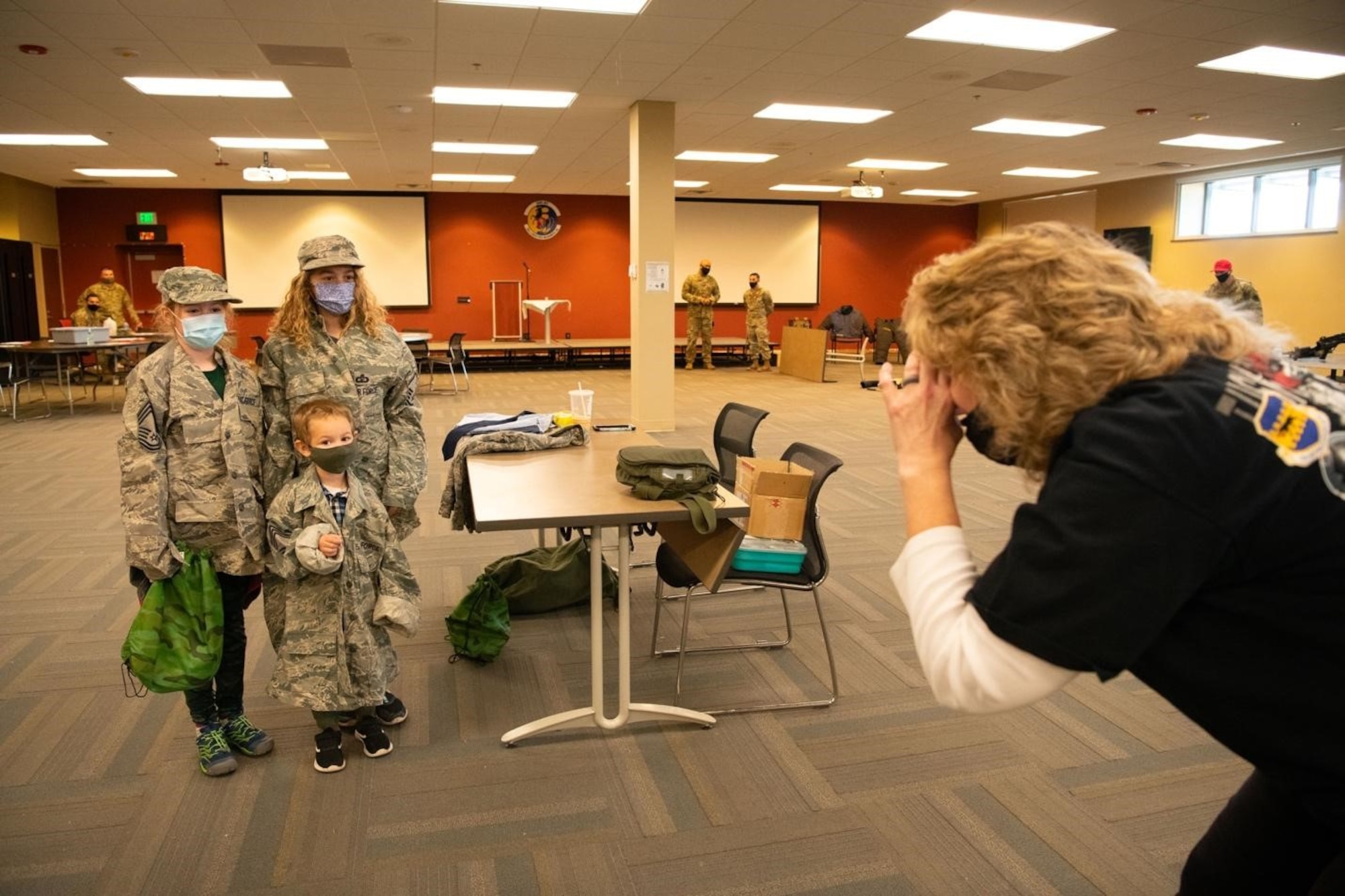 Military children pose for a photograph at the Kid’s Deployment Line event hosted by the Airman and Family Readiness Center at Ellsworth Air Force Base, S.D., April 17, 2021.