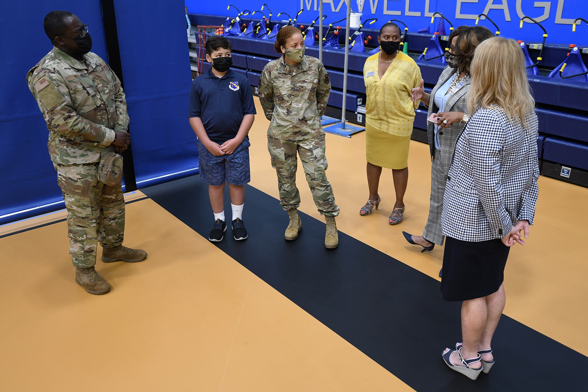 Col. Eries Mentzer, 42nd Air Base Wing Commander, attends a tour of Maxwell Elementary and Middle School, April 27, 2021. The school provides educational opportunities to residents of Hunt Military Communities Housing and Maxwell Air Force Base FamCamp.