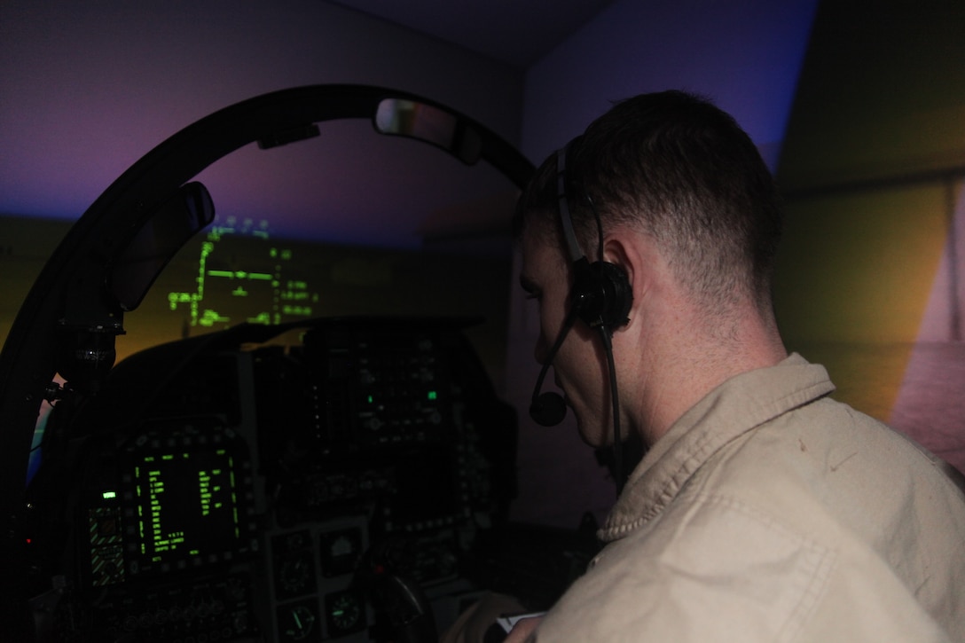 The students train for two hours during each simulator flight, executing each task until it becomes second nature, said Jerry W. Fitzgerald, a Harrier contract simulator instructor.