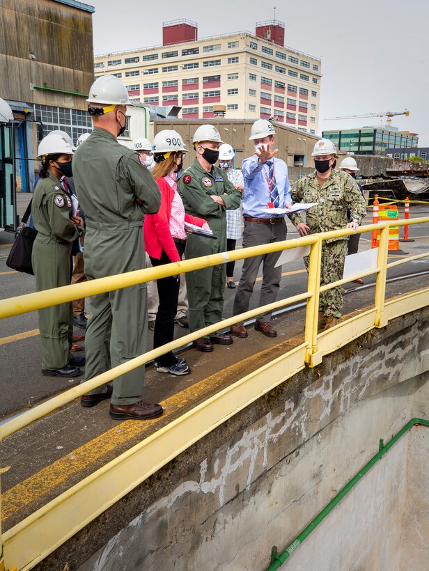 BREMERTON, Wash. – Vice Chief of Naval Operations Adm. Bill Lescher, visited Puget Sound Naval Shipyard & Intermediate Maintenance Facility, April 27, 2021, to tour PSNS & IMF facilities and discuss how the Public Shipyard Improvement Planand the Shipyard Infrastructure Optimization Program will enable PSNS & IMF to fully support the Navy the nation needs.(U.S. Navy photo by Wendy Hallmark)