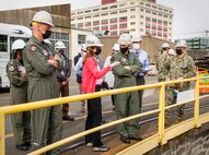 BREMERTON, Wash. – Vice Chief of Naval Operations Adm. Bill Lescher, visited Puget Sound Naval Shipyard & Intermediate Maintenance Facility, April 27, 2021, to tour PSNS & IMF facilities and discuss how the Public Shipyard Improvement Planand the Shipyard Infrastructure Optimization Program will enable PSNS & IMF to fully support the Navy the nation needs.(U.S. Navy photo by Wendy Hallmark)