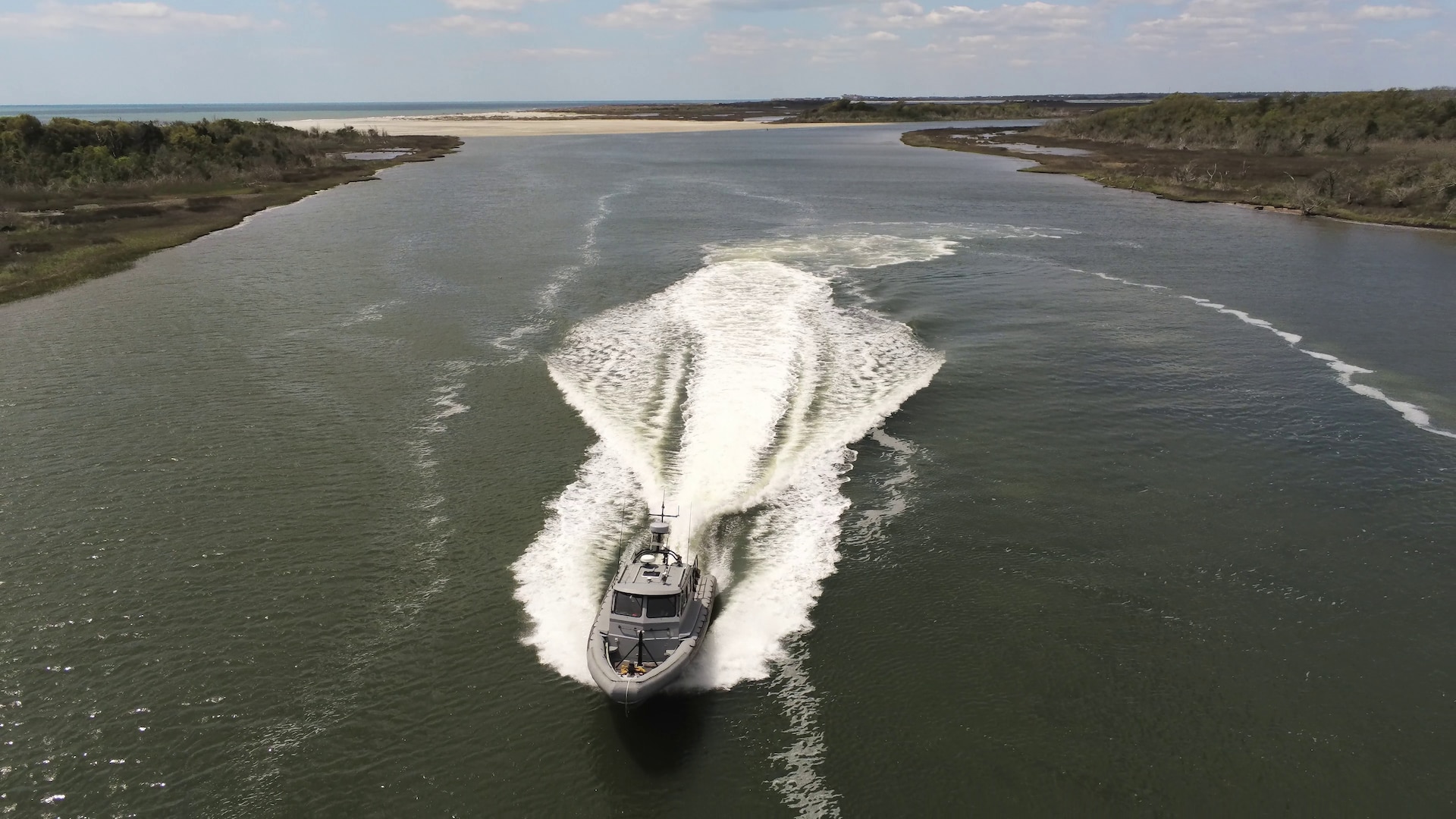Carderock’s Autonomous Lab and Integration Center team demonstrating their unmanned surface vessel, Hammerhead Hanna, along the Intracoastal Waterway near Camp Lejeune, N.C.