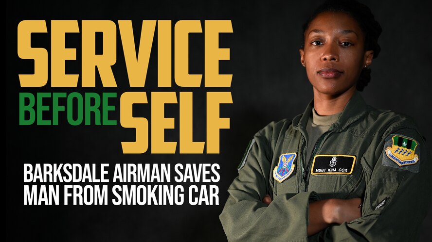 This graphic was created in conjunction with an article about Master Sgt. Kira Cox, 2nd Operational Medical Readiness Squadron human performance flight chief, and her efforts saving an injured man from a smoking car. (U.S. Air Force graphic by Airman 1st Class Jacob B. Wrightsman)