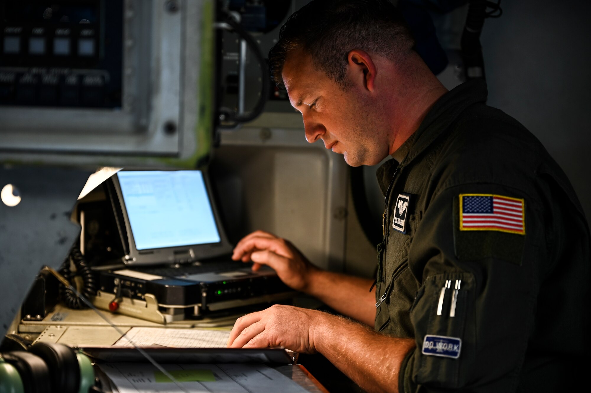 U.S. Air Force Staff Sgt. Flint Yerian, 8th Airlift Squadron loadmaster, reviews the cargo prior to an airlift mission as part of Exercise Rainier War at Joint Base Lewis-McChord, Washington, April 28, 2021. Rainier War tests the 62nd Airlift Wing's capability to plan, generate and execute a deployment tasking, sustain contingency operations, demonstrate full spectrum readiness while executing agile combat employment in a contested, degraded and operationally limited environment. (U.S. Air Force photo by Master Sgt. Julius Delos Reyes)