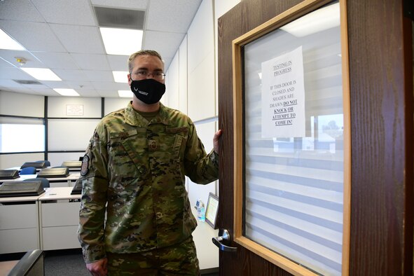 Senior Master Sgt. Daniel Ryan, 926th Force Support Squadron, Education and Training superintendent, now has the capability to administer Career Development Course and Professional Military Education testing for wing members during Unit Training Assembly weekends, April 10, Nellis Air Force Base, Nevada.