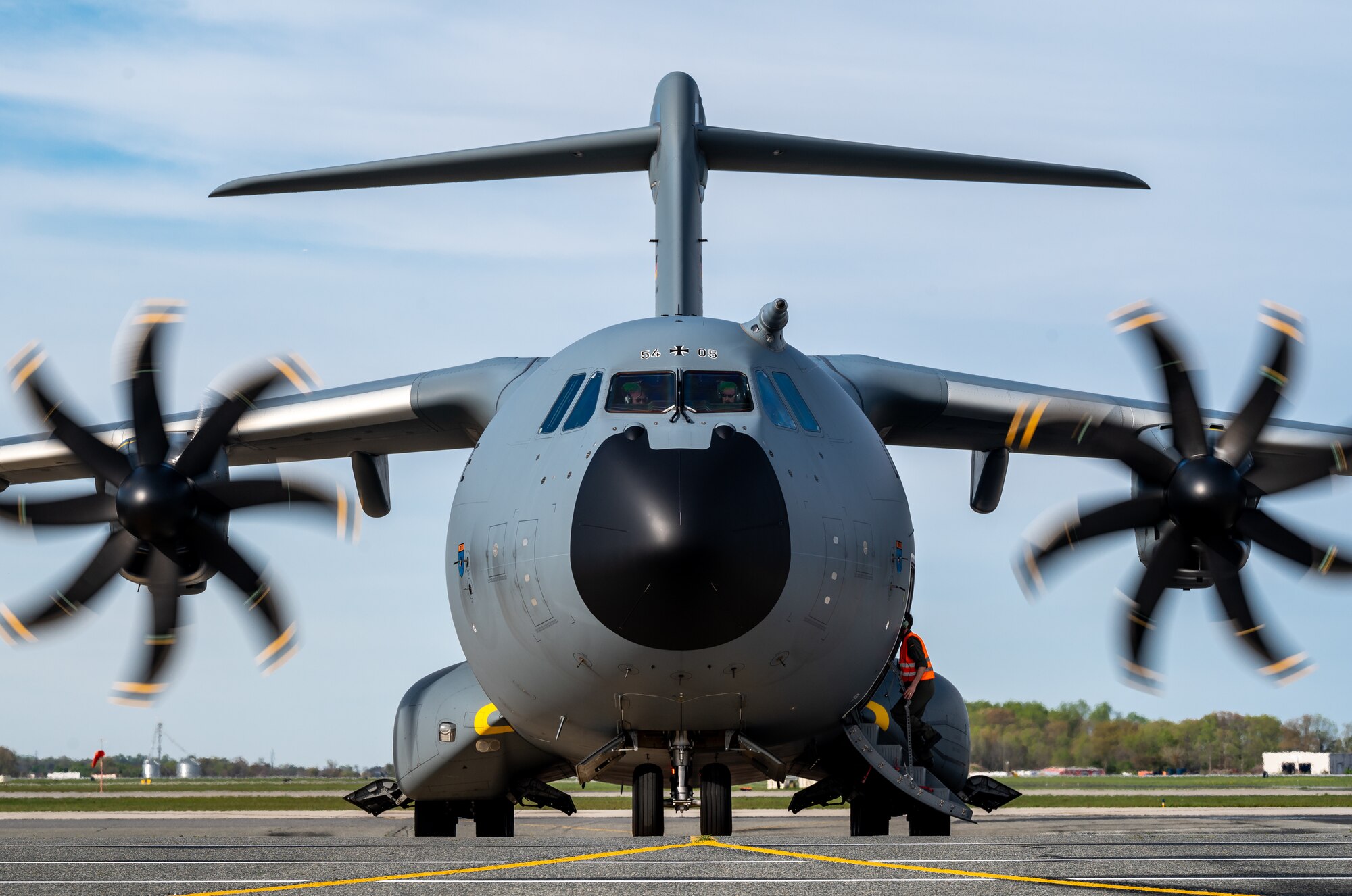 A German air force A-400M Atlas prepares for takeoff after completing a foreign military sales mission at Dover Air Force Base, Delaware, April 19, 2021. Germany is a key NATO ally, helping to strengthen regional security and encourage peace and unity in Europe. Dover AFB’s FMS mission supports approximately $3.5 billion worth of equipment annually. (U.S. Air Force photo by Senior Airman Christopher Quail)