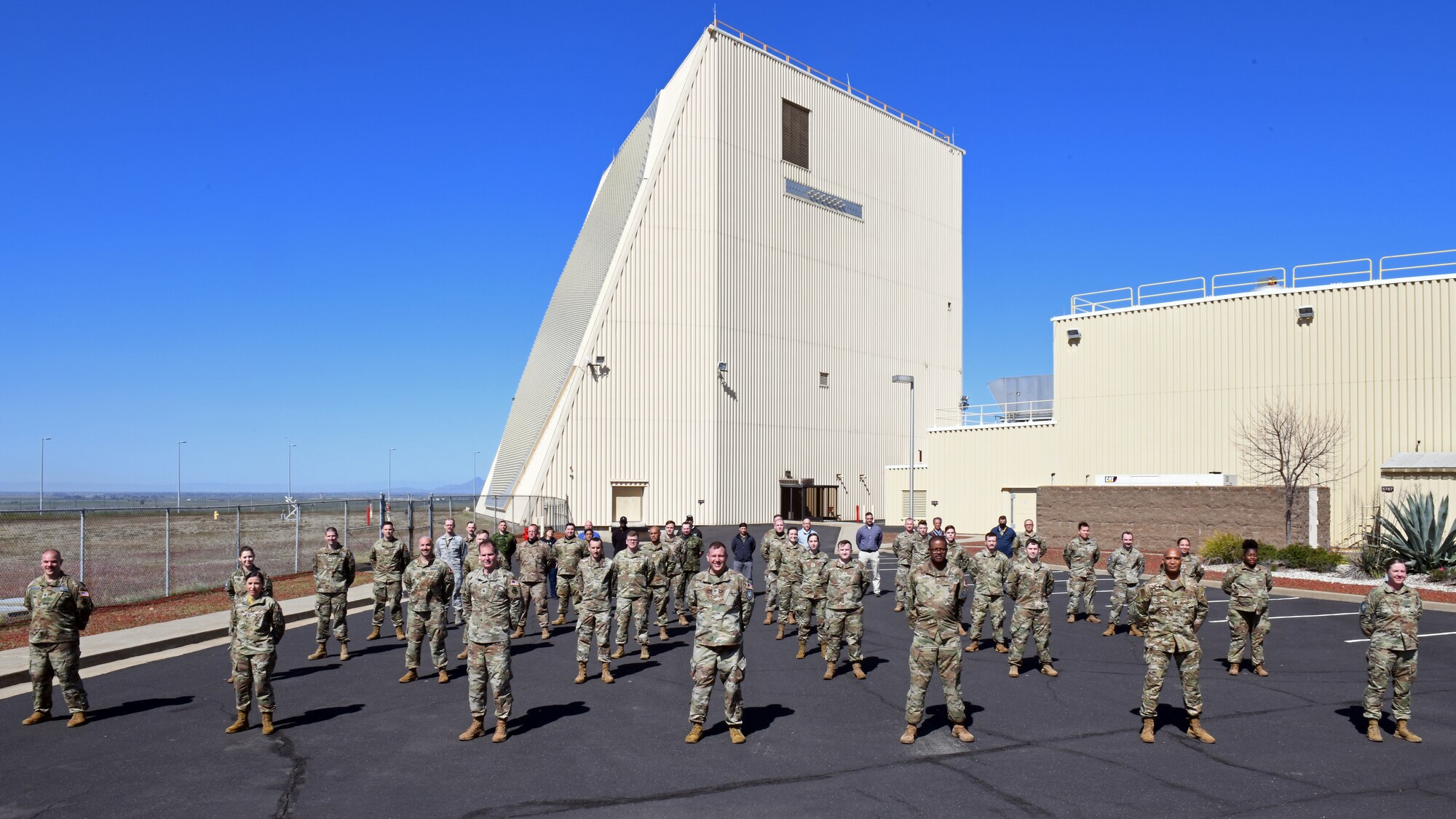 Space Delta 4 leadership stands in formation with members of the 7th Space Warning Squadron at Beale Air Force Base, Calif., March 30, 2021.