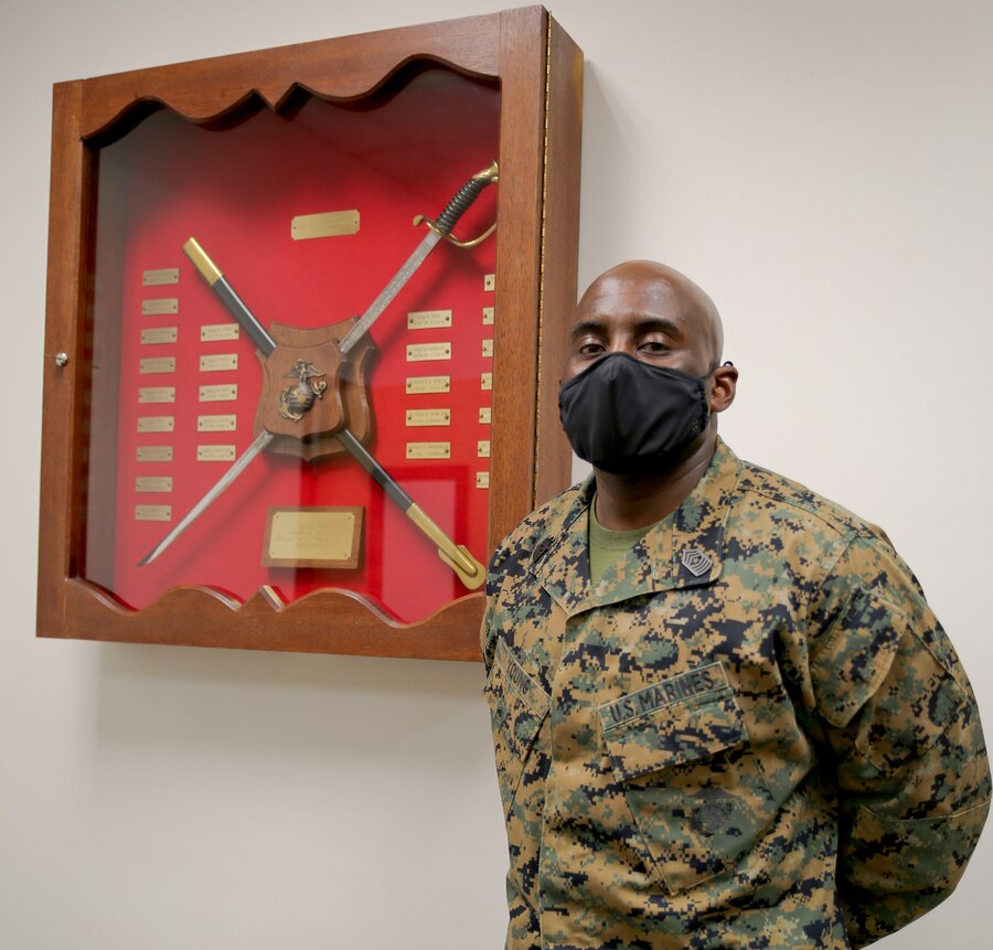 Sgt. Maj. Jeffrey A. Young, sergeant major, Marine Corps Logistics Base Albany, a native of Baltimore, enlisted in the Marine Corps on May 24, 1991. He gained a lot in the years that followed. Now it is time to move on to the next chapter and retire. (U.S. Marine Corps photo by Jennifer Parks)